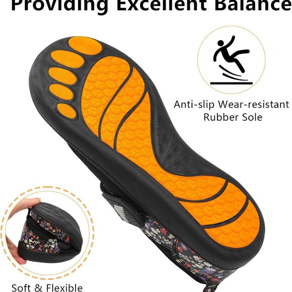 Womens Wide Toe Mary Jane Flats Breathable Diabetic Shoes Slip-Resistant - Picture 5 of 7